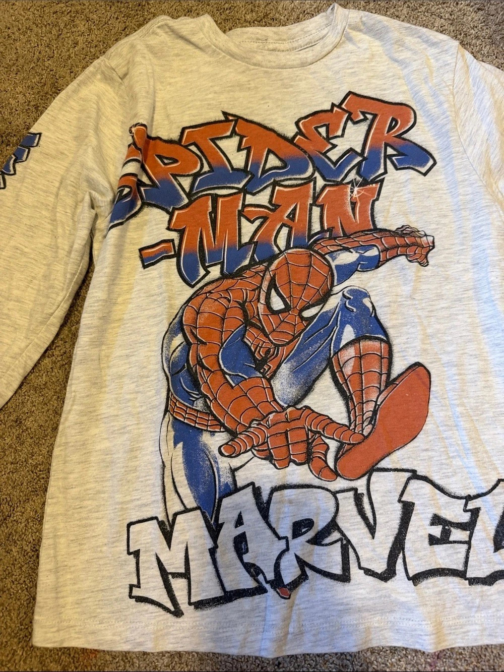 Marvel Spider-Man Long Sleeve Graphic Tee Gray Boys M